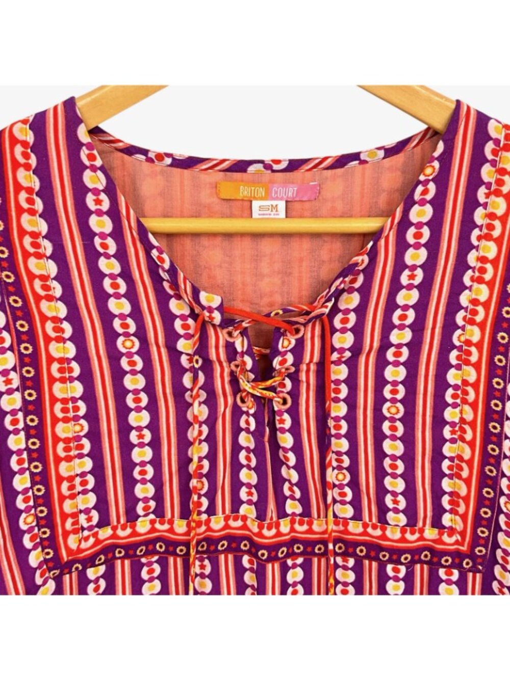 Briton Court Top Womens S Multicolor Striped Tassel Hem Tunic 3/4 Sleeve Boho - Picture 2 of 13